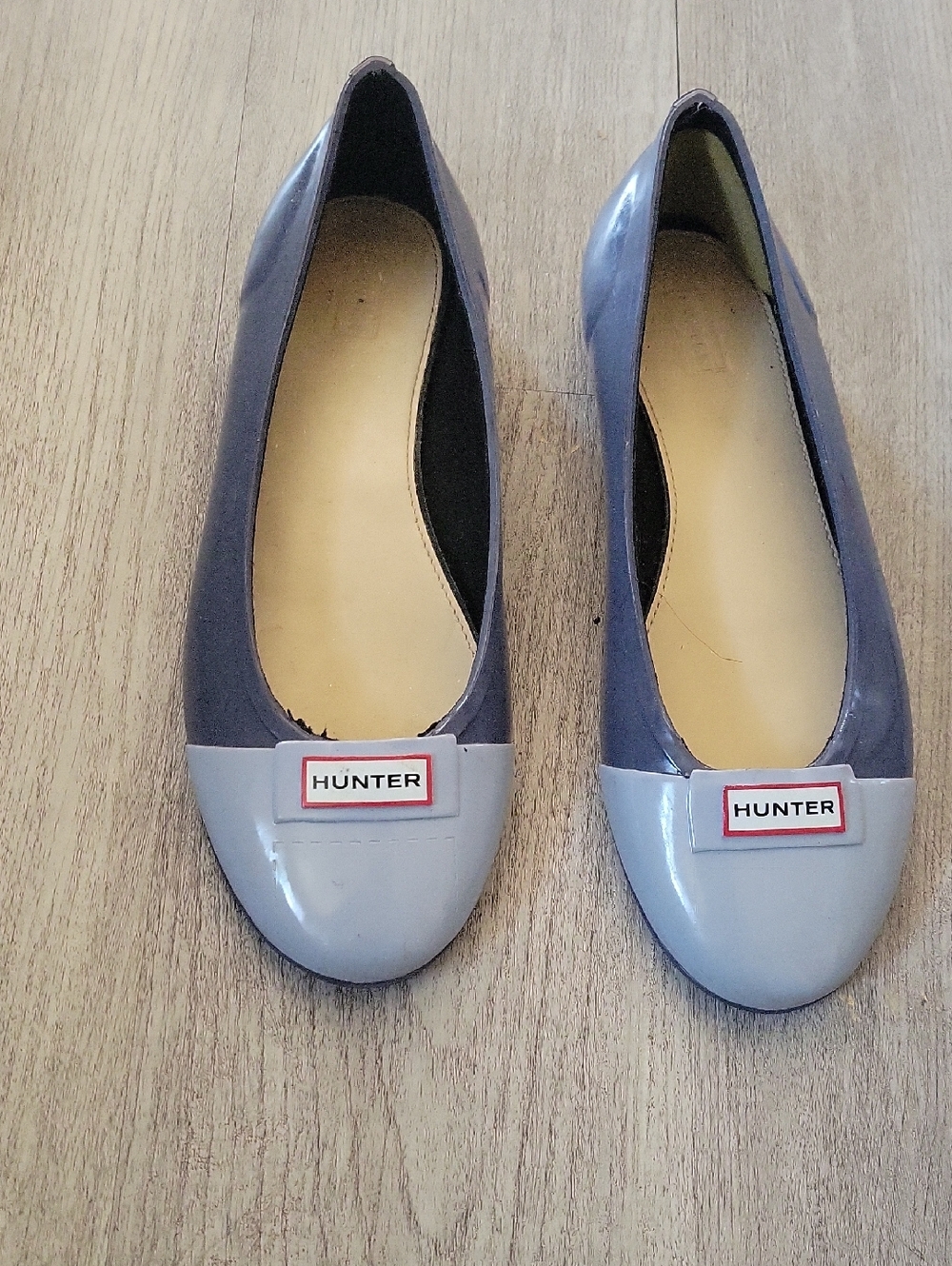 Hunter Flats Blue Logo Colorblock Ballet Waterproof Rain Shoes Women's Size 8